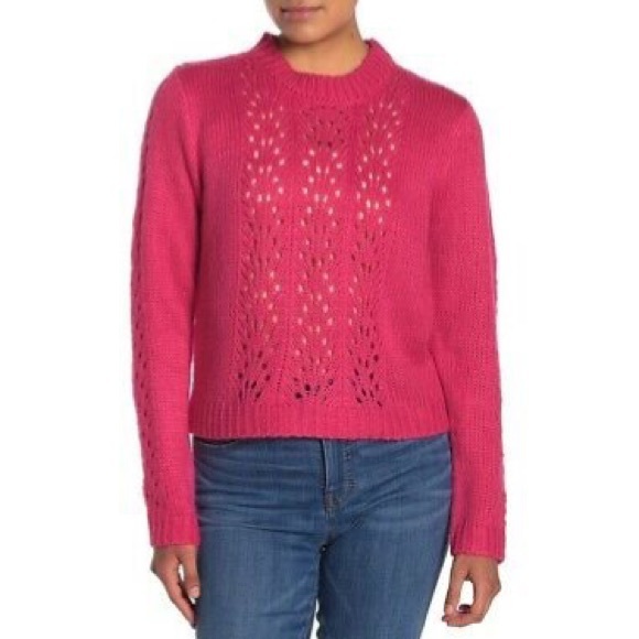 WOVEN HEART Sweater Open Stitch Crop Pullover Sweater Hot Pink - Picture 7 of 7